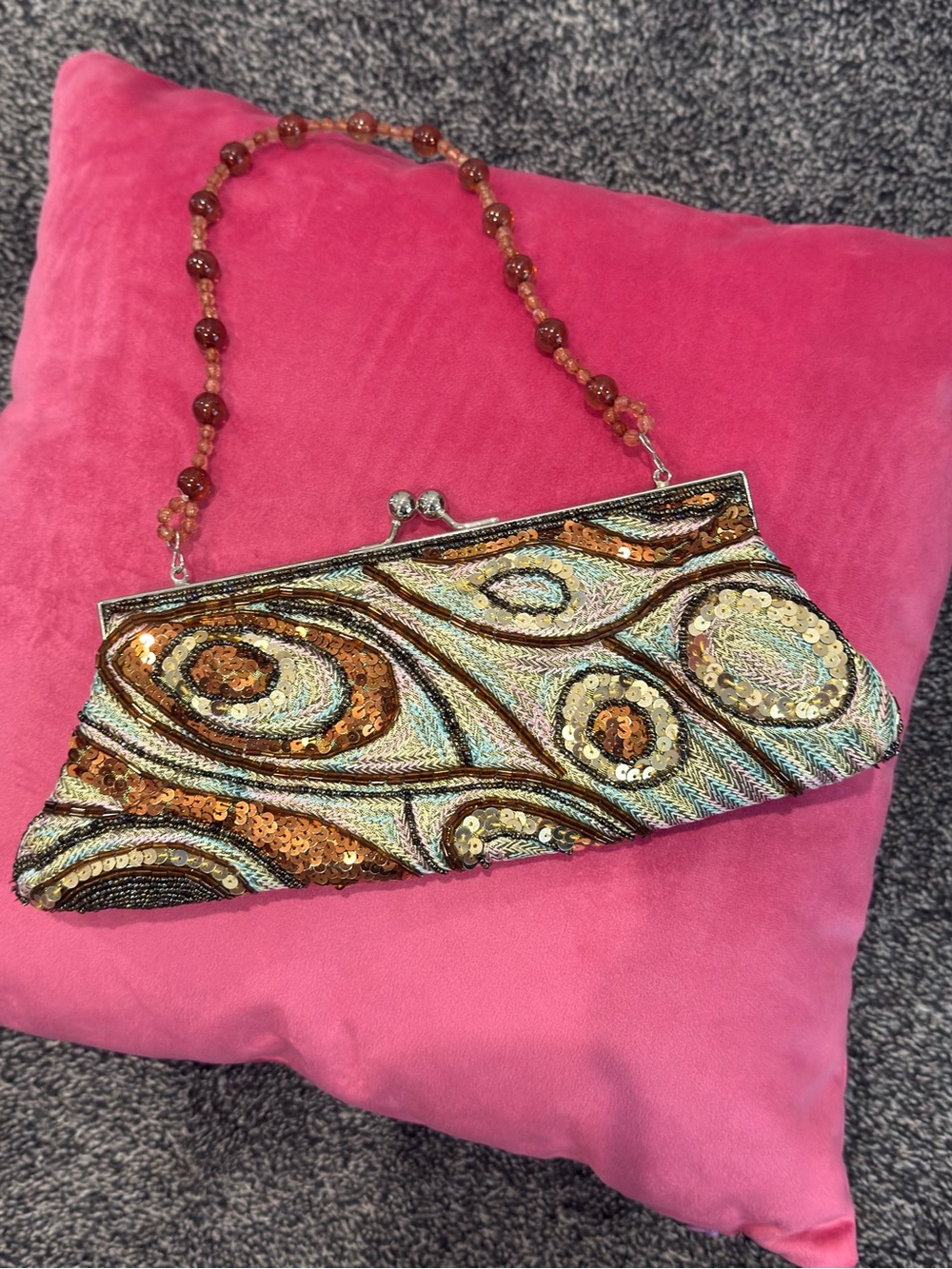 Beaded Sequin Evening Clutch in Gold, Bronze and Teal